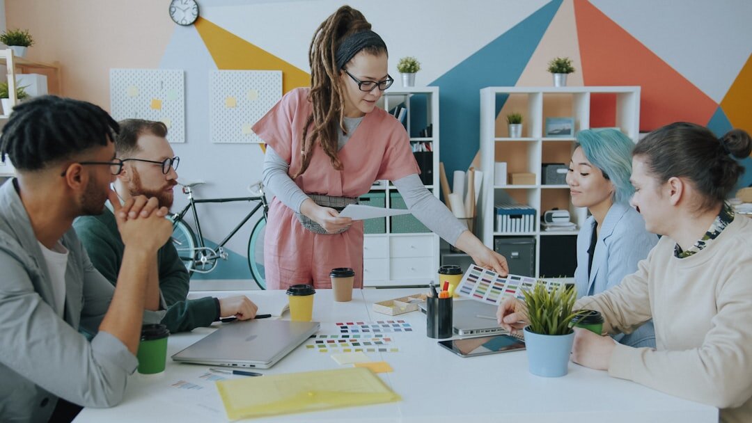 group discussion in modern office