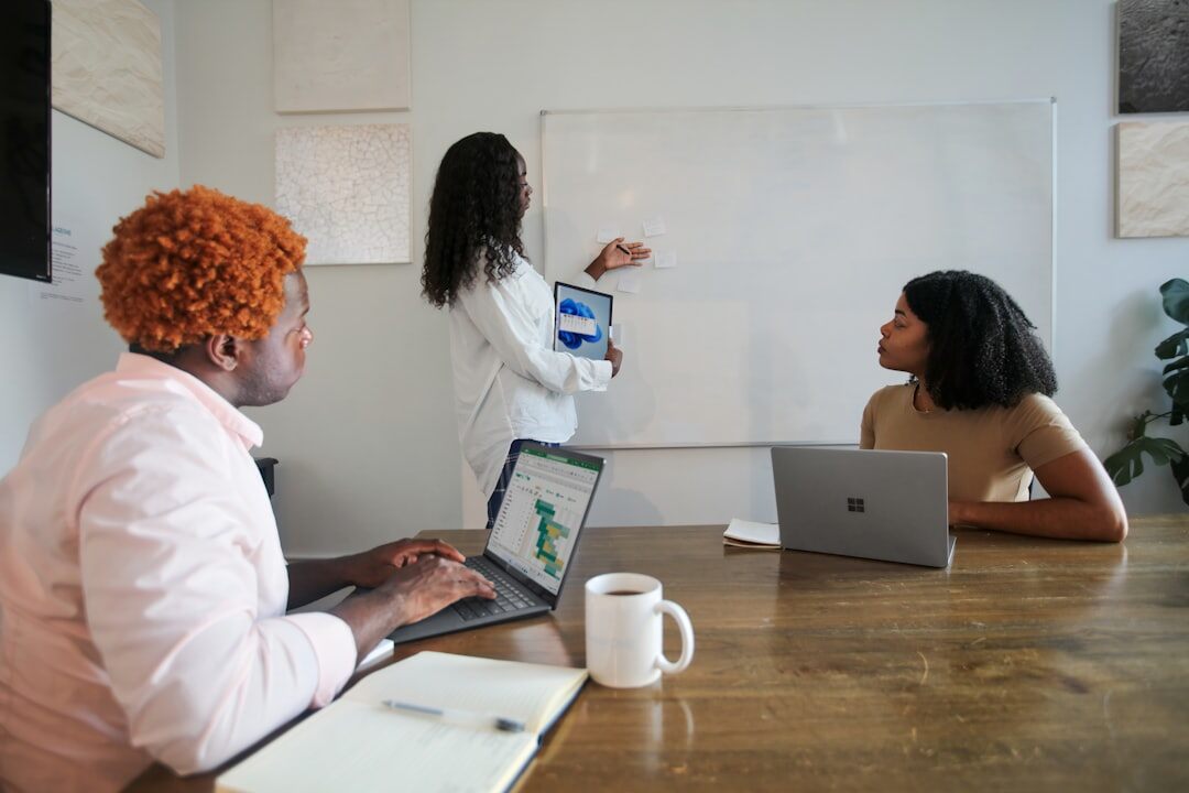 woman leading business presentation