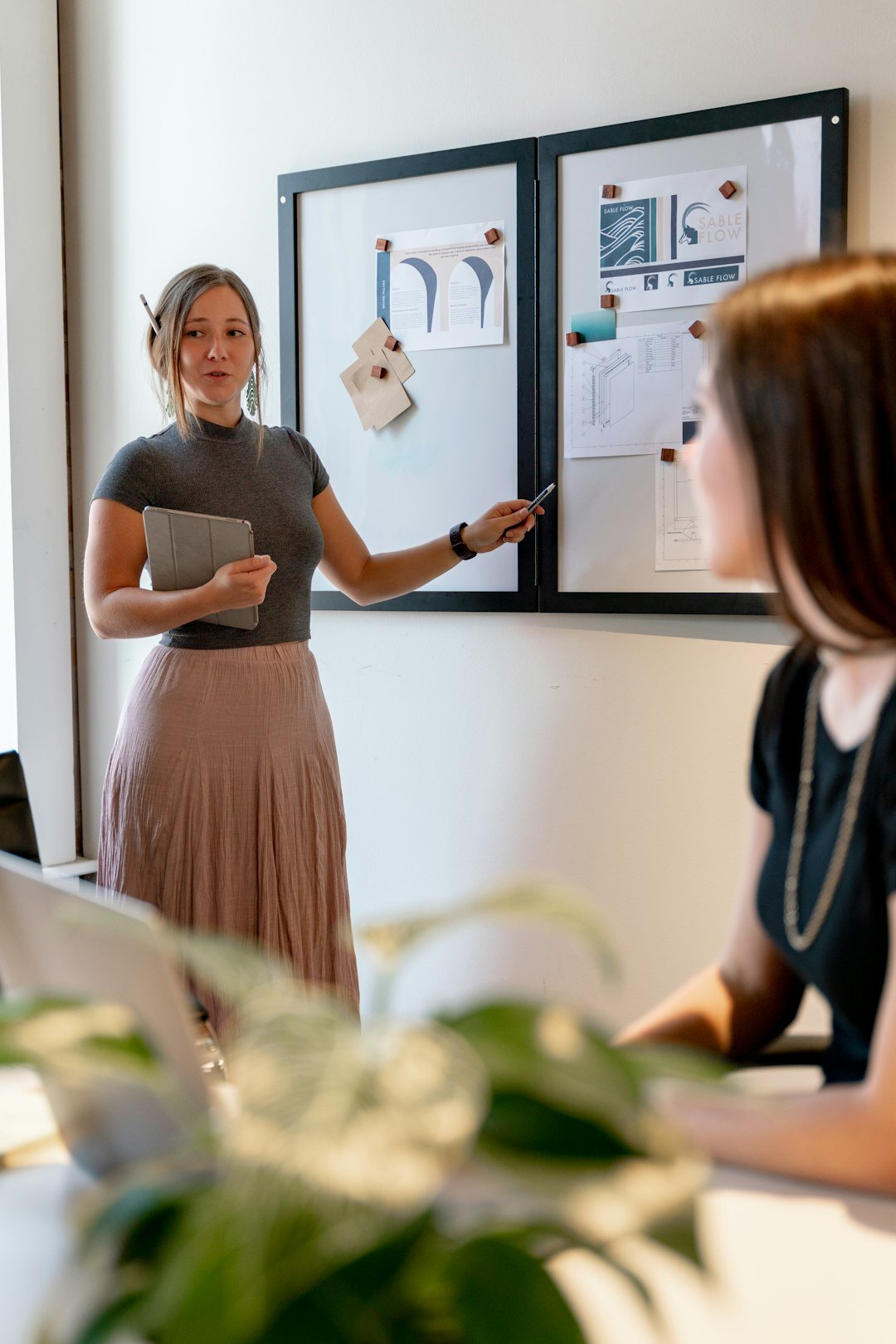 team discussing strategy in office